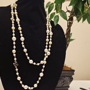 Fashion Jewelry Cream Pearl and Gold Bead Layered Necklace